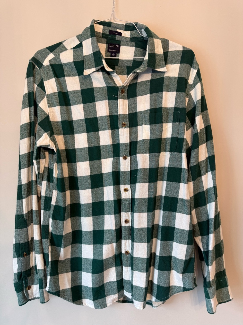 J. Crew Dark Green and White Buffalo-Check Flannel Shirt